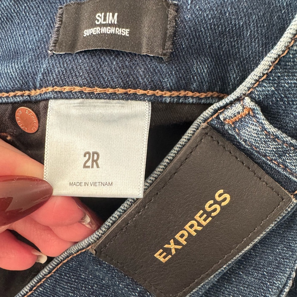 Express Dark Blue Distressed High Rise Jeans - Picture 2 of 2